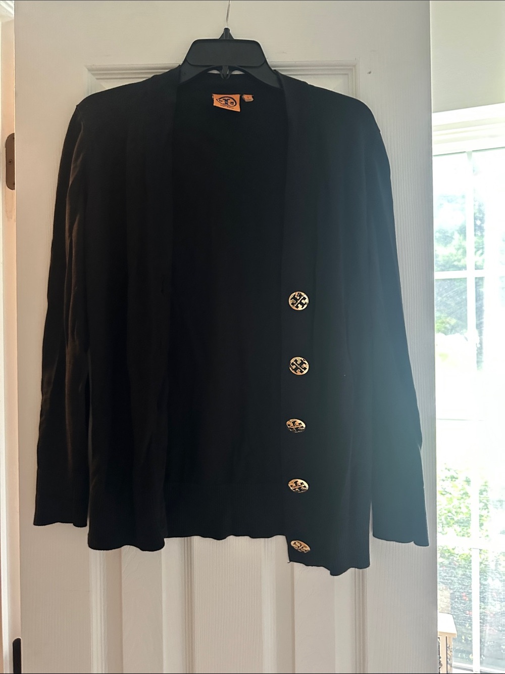 Tory Burch Black Open-Front Cardigan Jacket with Gold Buttons